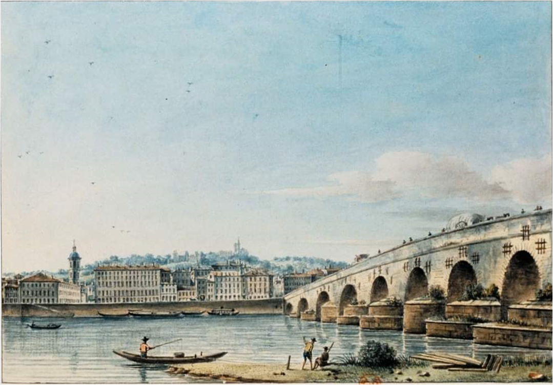 Le Rhône : pont de la Guillotière et de l'hôpital de la Charité